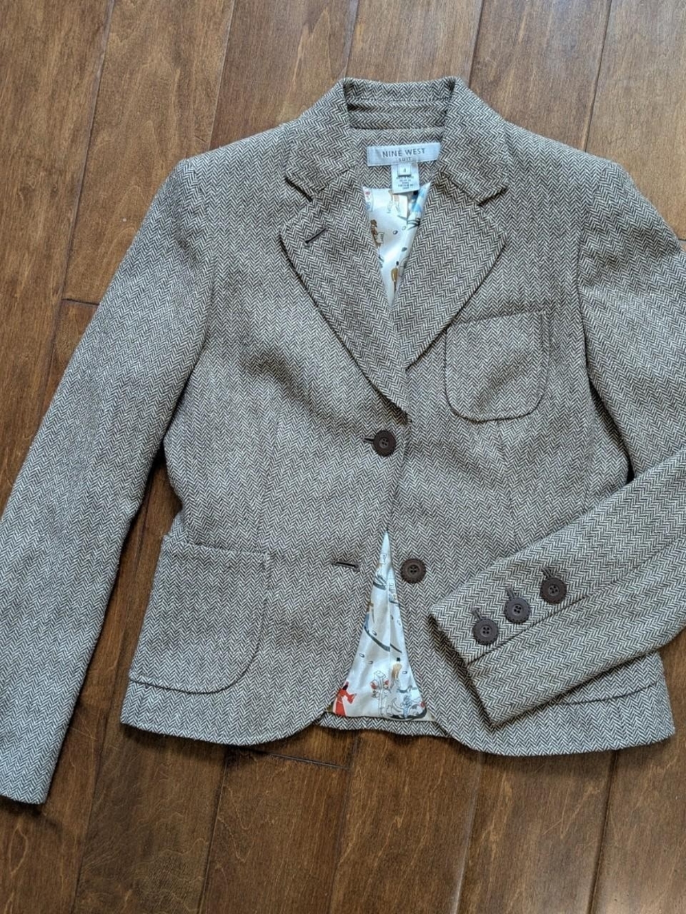 Nine West Houndstooth Blazer in Brown & White Size 4